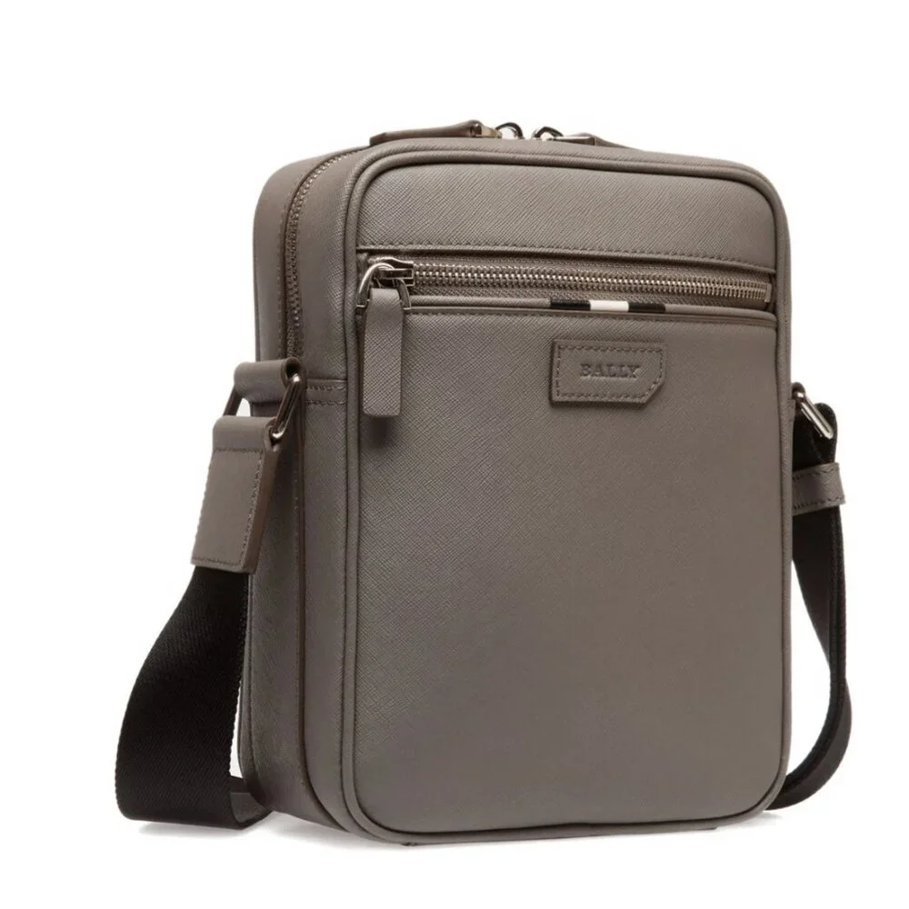 Bally Italy Men's/Unisex Crossbody‎ Bag in Gray Embossed Leather